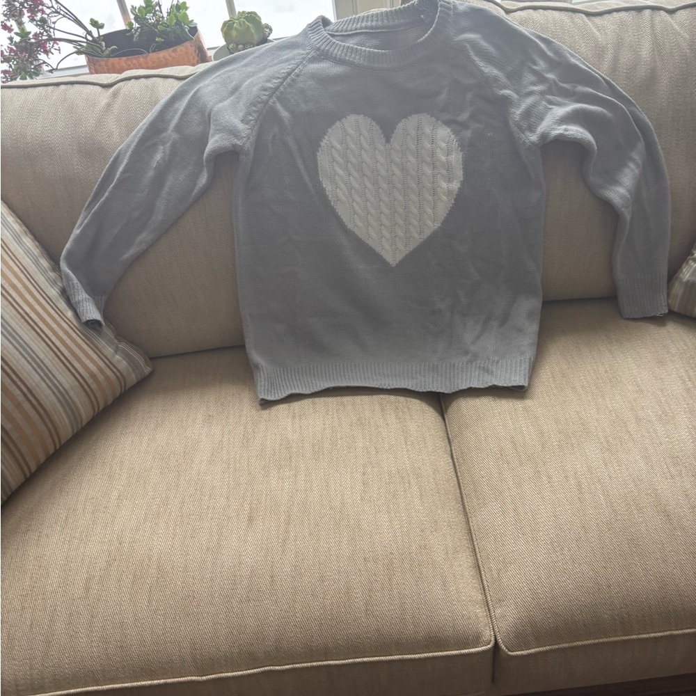 Gray Sweater with White Heart Design